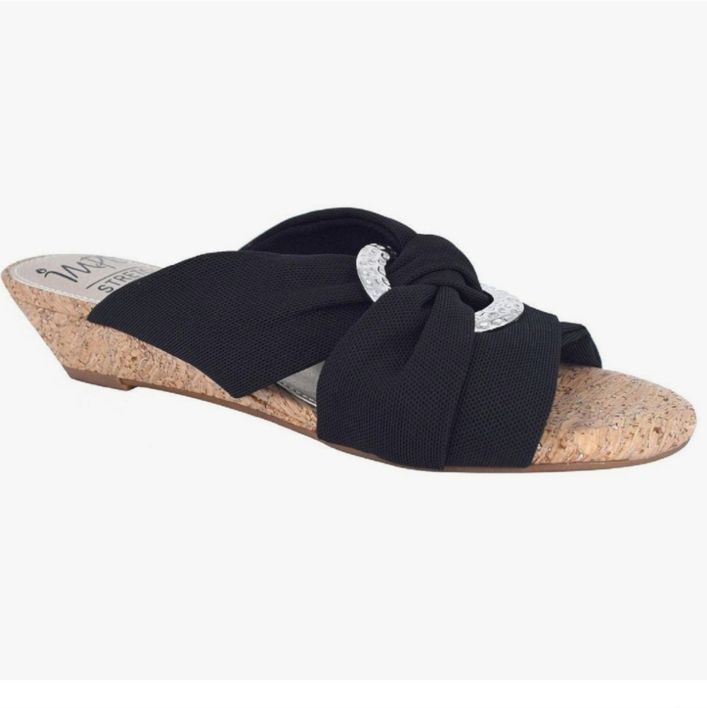 Impo Rexine Power Mesh Sandal Memory Foam Black Cork Wedge Sandals Nwt 8
